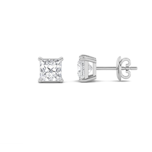 4CTW Princess Shaped Lab Grown Diamond (F/VS) Classic Basket Set Stud Earrings in 14K Gold