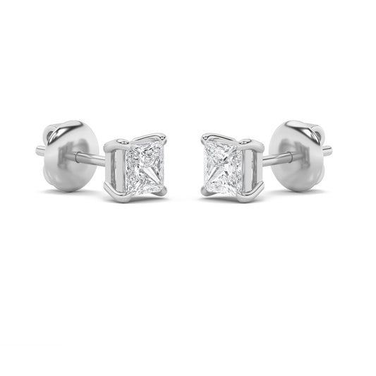 4CTW Princess Shaped Lab Grown Diamond (F/VS) Classic Basket Set Stud Earrings in 14K Gold