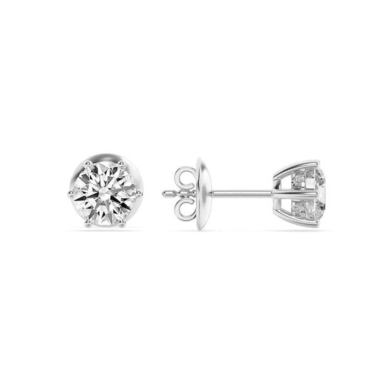 3CTW Round Shaped Lab Grown Diamond (F/VS) Hidden Halo Stud Earrings in 14K Gold