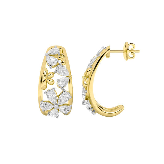 4.5CTW Pear Shaped Lab Grown Diamond (F/VS) Fancy Flower Earrings in 14K Gold