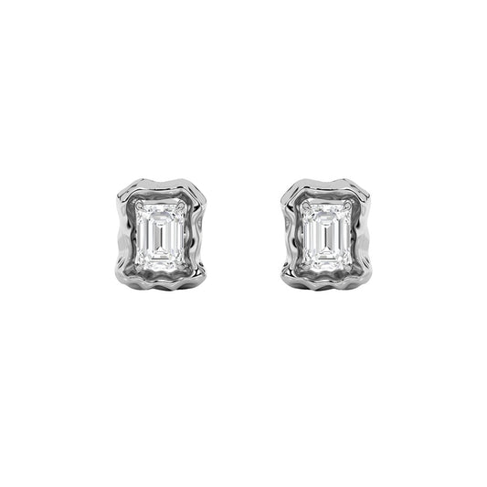 1.5Cttw Emerald Shaped Lab Grown Diamond (F/VS) Organic Design Stud Earrings in 14K Gold