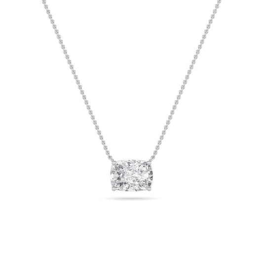 1CTW Elongated Cushion Shaped Lab Grown Diamond (F/VS) East West Solitaire Necklace in 14K Gold