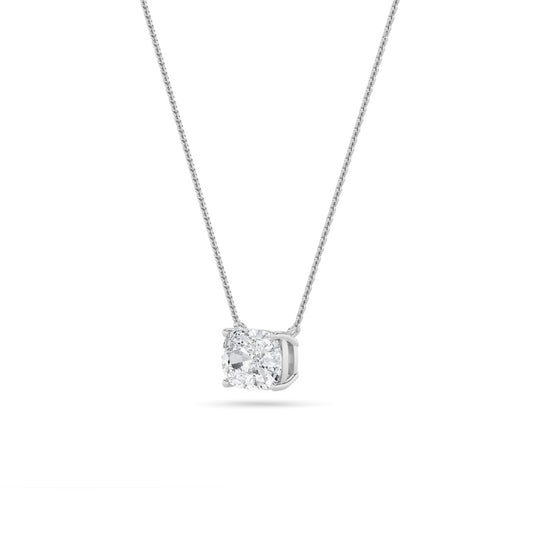 2CTW Elongated Cushion Shaped Lab Grown Diamond (F/VS) East West Solitaire Necklace in 14K Gold