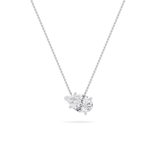 2CTW Pear Shaped Lab Grown Diamond (F/VS) East West Solitaire Necklace in 14K Gold