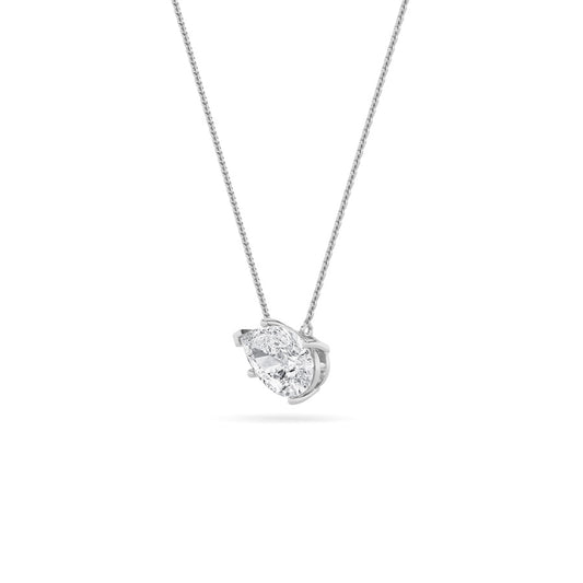 2CTW Pear Shaped Lab Grown Diamond (F/VS) East West Solitaire Necklace in 14K Gold