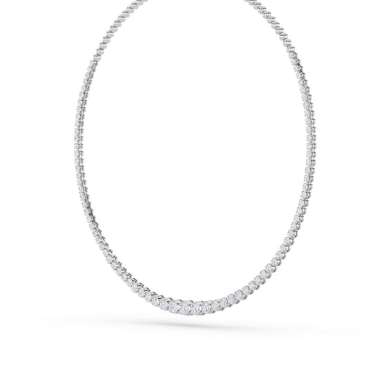 15CTW Round Shaped Lab Grown Diamond (F/VS) Graduating Half Riviera Necklace in 14K Gold