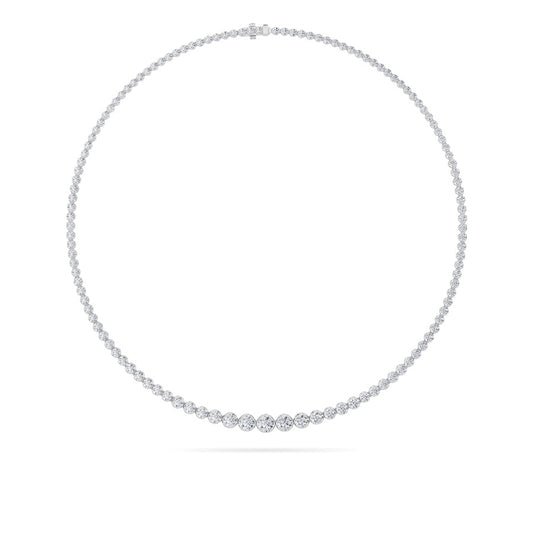 10CTW Round Shaped Lab Grown Diamond (F/VS) Graduating Full Riviera Necklace in 14K Gold