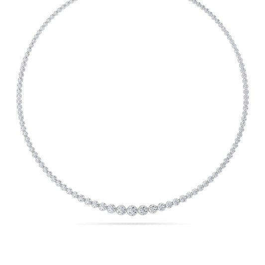 15CTW Round Shaped Lab Grown Diamond (F/VS) Graduating Full Riviera Necklace in 14K Gold