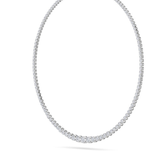 15CTW Round Shaped Lab Grown Diamond (F/VS) Graduating Full Riviera Necklace in 14K Gold