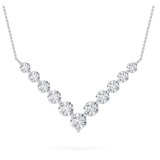 5CTW Round Shaped Lab Grown Diamond (F/VS) Graduating V Necklace in 14K Gold