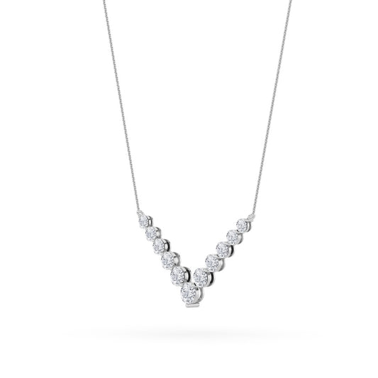 5CTW Round Shaped Lab Grown Diamond (F/VS) Graduating V Necklace in 14K Gold