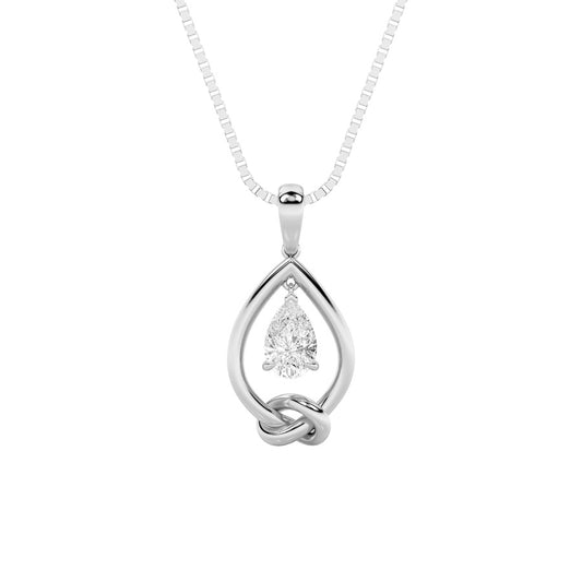 1CTW Pear Shaped Lab Grown Diamond (F/VS) Solitaire Knot Pendant in 14K Gold
