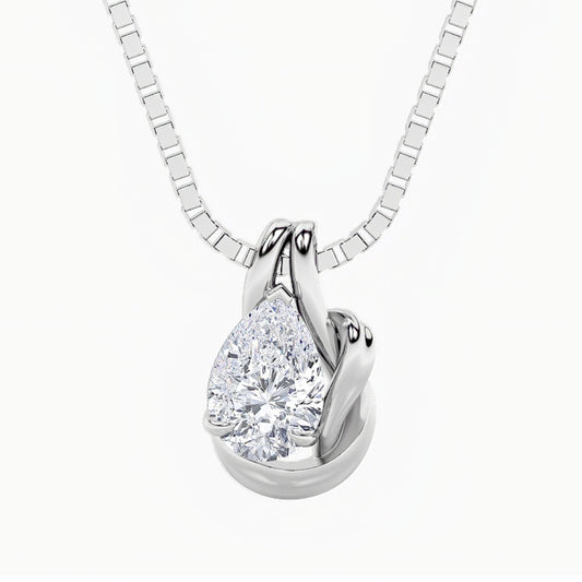 2CTW Pear Shaped Lab Grown Diamond (F/VS) Knot Pendant in 14K Gold