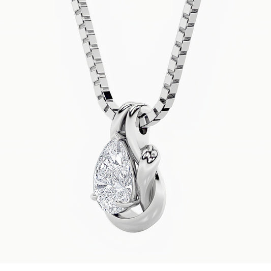 2CTW Pear Shaped Lab Grown Diamond (F/VS) Knot Pendant in 14K Gold
