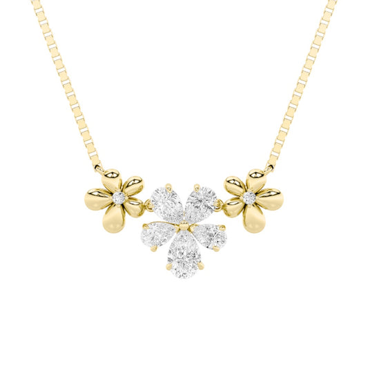 2CTW Pear Shaped Lab Grown Diamond (F/VS) Fancy Flower Necklace in 14K Gold