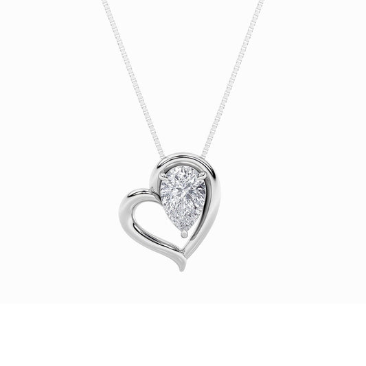 0.5Cttw Pear Shaped Lab Grown Diamond (F/VS) Heart Pendant in 14K  White Gold