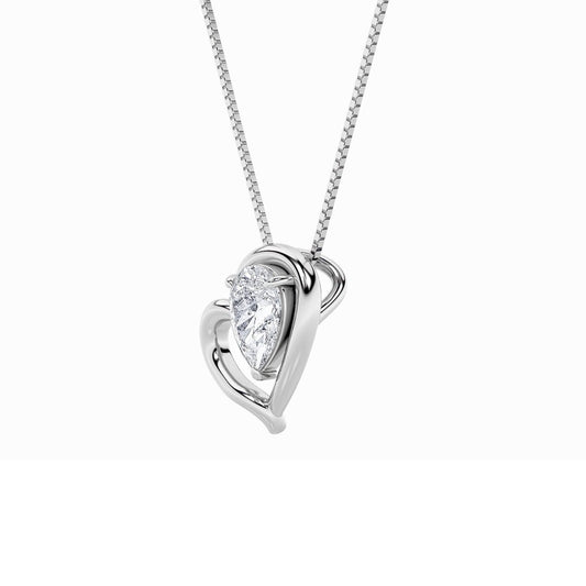 0.5Cttw Pear Shaped Lab Grown Diamond (F/VS) Heart Pendant in 14K  White Gold