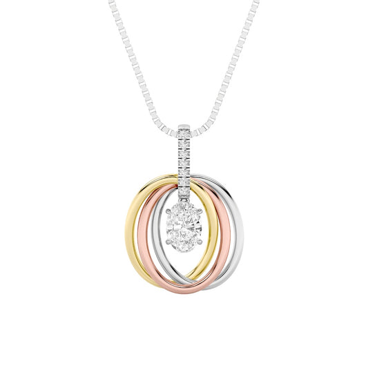 1.5Cttw Oval Shaped Lab Grown Diamond (F/VS) Three Tone Solitaire Accented Pendant in 14K Gold
