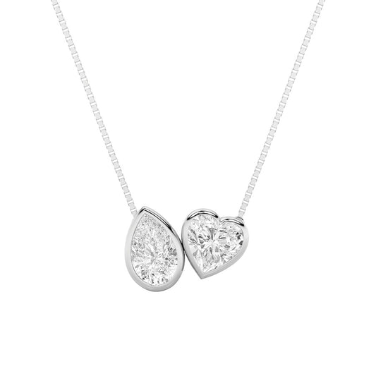 2CTW Pear Shaped Lab Grown Diamond (F/VS) Heart Shaped Necklace in 14K Gold