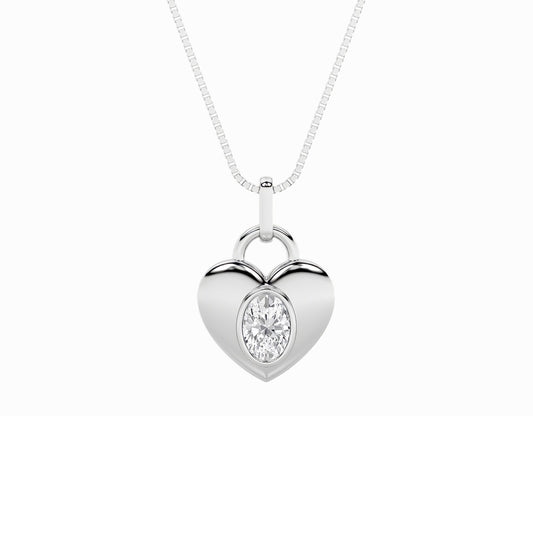 1CTW Oval Shaped Lab Grown Diamond (F/VS) Heart Pendant in 14K  White Gold
