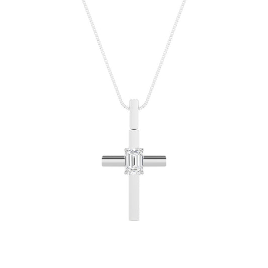 0.5CTW Emerald Shaped Lab Grown Diamond (F/VS) Cross Pendant in 14K Gold