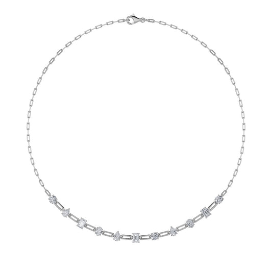 4CTW Emerald, Pear, Oval and Round Shaped Lab Grown Diamond (F/VS) Station Necklace in 14K Gold
