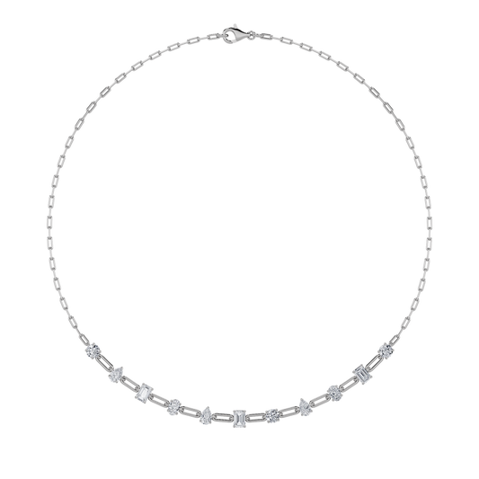 4CTW Emerald, Pear, Oval and Round Shaped Lab Grown Diamond (F/VS) Station Necklace in 14K Gold