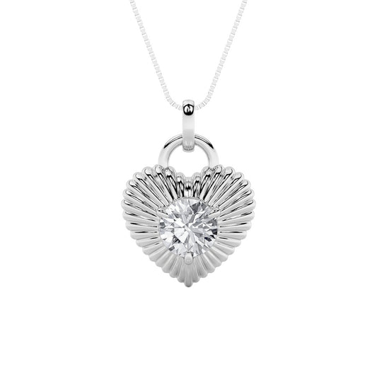 1.5Cttw Round Shaped Lab Grown Diamond (F/VS) Heart Shaped Pendant in 14K Gold