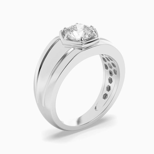 2Cttw Round Shaped Lab Grown Diamond (F/VS) Mens Ring in 14K White Gold