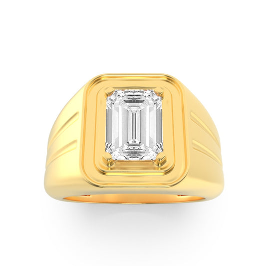 2Cttw Emerald Shaped Lab Grown Diamond (G/VS) Mens Ring in 14K Yellow Gold