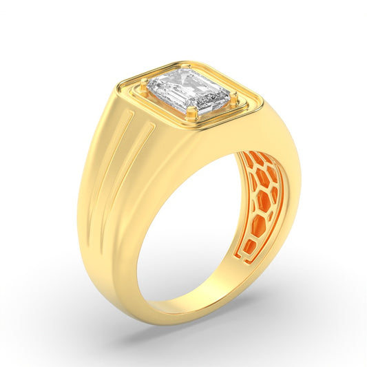 2Cttw Emerald Shaped Lab Grown Diamond (G/VS) Mens Ring in 14K Yellow Gold