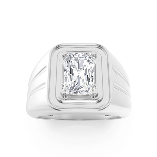 2Cttw Emerald Shaped Lab Grown Diamond (F/VS) Mens Ring in 14K White Gold