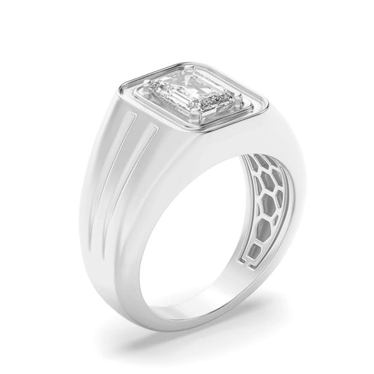 2Cttw Emerald Shaped Lab Grown Diamond (F/VS) Mens Ring in 14K White Gold