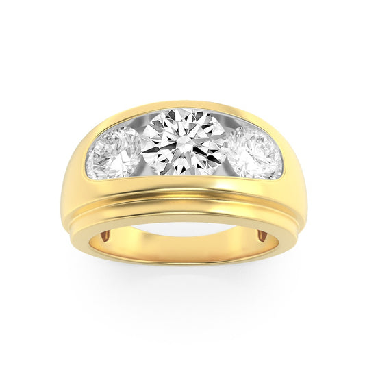 3Cttw Round Shaped Lab Grown Diamond (G/VS) Mens Ring in 14K Gold