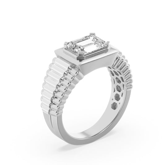 2.5Cttw Emerald Shaped Lab Grown Diamond (F/VS) Mens Ring in 14K Gold