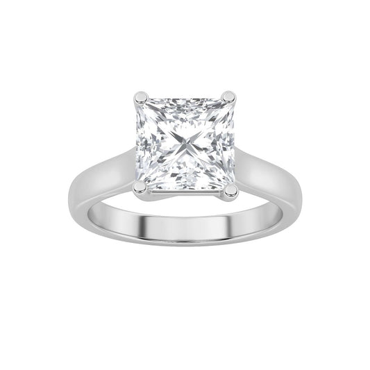 2Cttw Princess Shaped Lab Grown Diamond (F/VS) Plain Cathedral Trellis Shank Solitaire Engagement Ring in 14K Gold