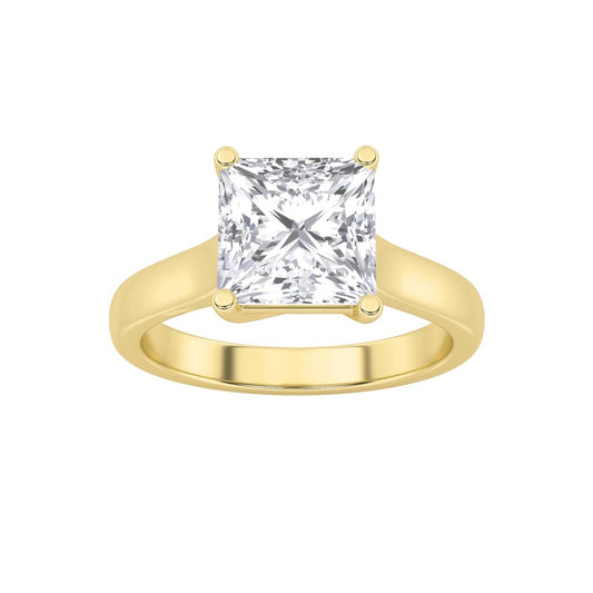 3CTW Princess Shaped Lab Grown Diamond (F/VS) Plain Cathedral Trellis Shank Solitaire Engagement Ring in 14K Gold