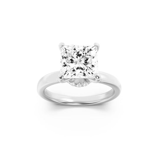 3CTW Princess Shaped Lab Grown Diamond (F/VS) Hidden Halo Plain Shank Engagement Ring in 14K Gold