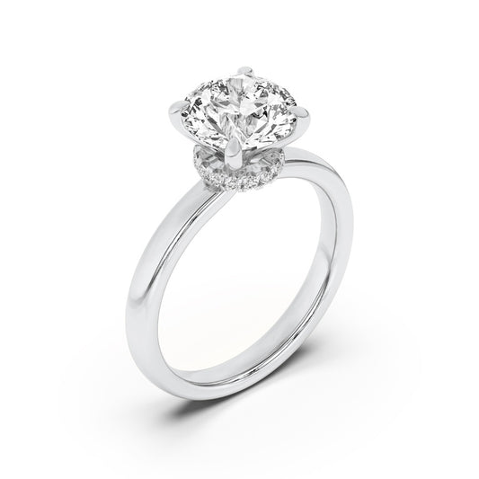 1.5Cttw Round Shaped Lab Grown Diamond (F/VS) Hidden Halo Plain Shank Engagement Ring in 14K Gold