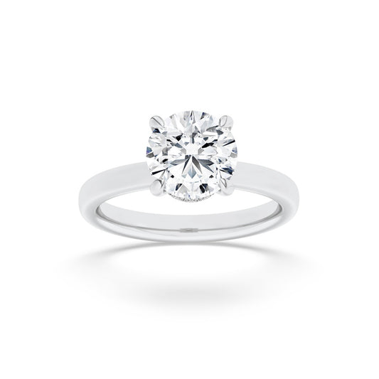 3Cttw Round Shaped Lab Grown Diamond (F/VS) Hidden Halo Plain Shank Engagement Ring in 14K Gold