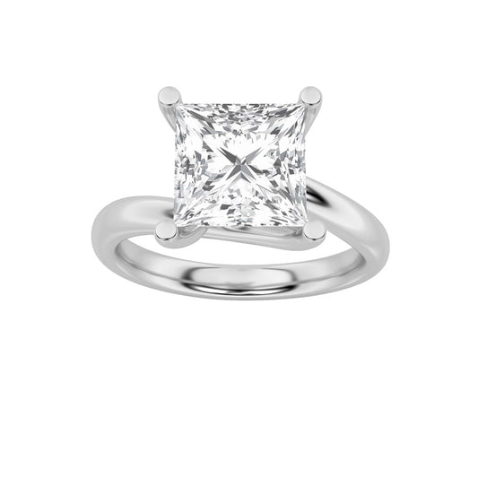 3CTW Princess Shaped Lab Grown Diamond (F/VS) Bypass Shank Engagement Ring in 14K Gold