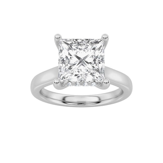 1CTW Princess Shaped Lab Grown Diamond (F/VS) Hidden Halo Cathedral Shank Engagement Ring in 14K Gold