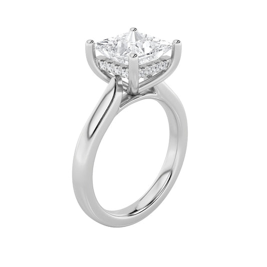 1Cttw Princess Shaped Lab Grown Diamond (F/VS) Hidden Halo Cathedral Shank Engagement Ring in 14K Gold