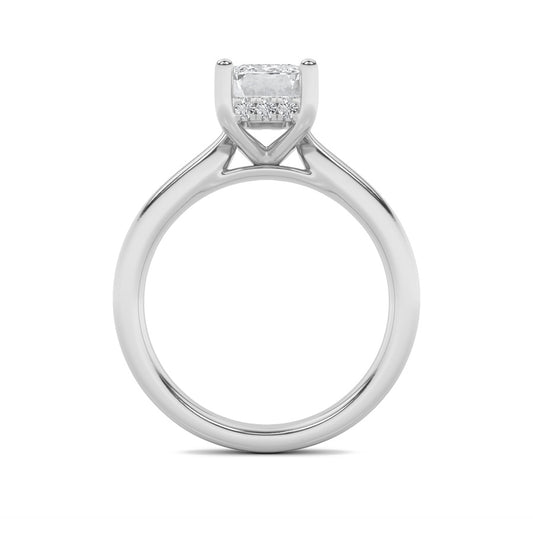 1Cttw Radiant Shaped Lab Grown Diamond (F/VVS) Hidden Halo Cathedral Shank Engagement Ring in 14K Gold