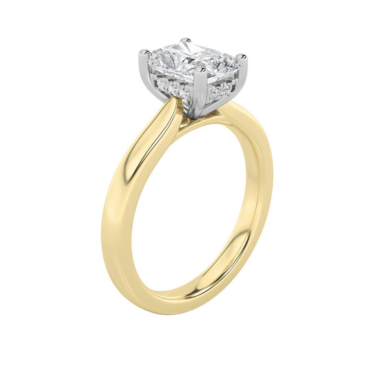 1.5Cttw Radiant Shaped Lab Grown Diamond (F/VVS) Hidden Halo Cathedral Shank Engagement Ring in 14KGold