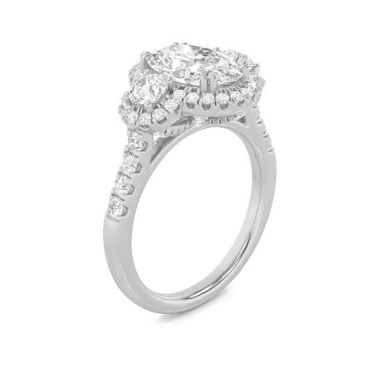 3Cttw Oval Shaped Lab Grown Diamond (F/VS) Three Stone Accented Ring in 14K Gold