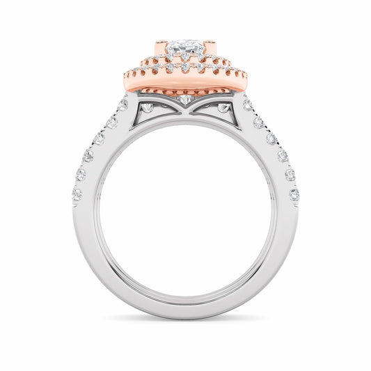 2Cttw Oval Shaped Lab Grown Diamond (F/VS) DoubleHalo Bridal Set Engagement Ring Set in 14K Gold
