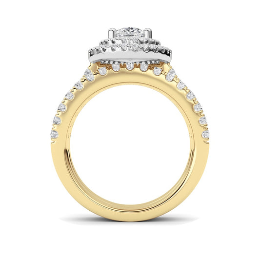 2Cttw Pear Shaped Lab Grown Diamond (F/VS) DoubleHalo Bridal Set Engagement Ring Set in 14K Gold