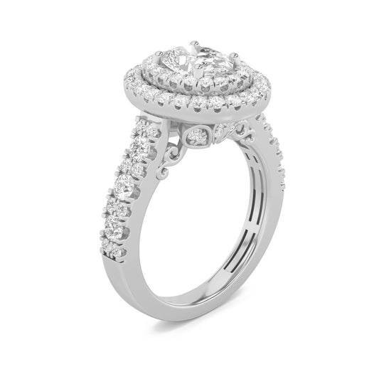2Cttw Oval Shaped Lab Grown Diamond (F/VS) DoubleHalo Engagement Ring in 14K Gold