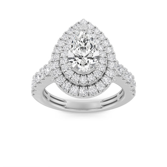 2Cttw Pear Shaped Lab Grown Diamond (F/VS) DoubleHalo Engagement Ring in 14K Gold